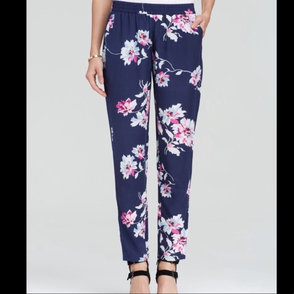 Joie Talinda Navy Floral Silk Trouser Pants XS